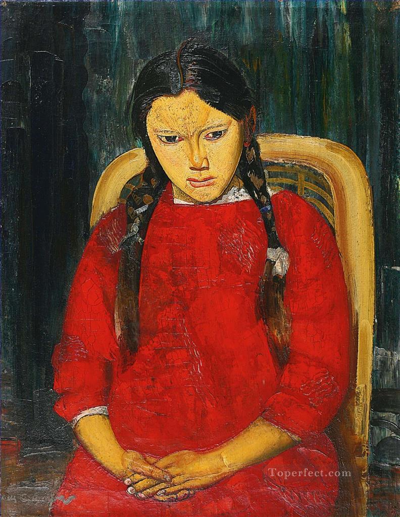 GIRL IN RED Boris Dmitrievich Grigoriev Oil Paintings